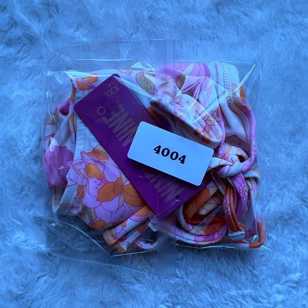 Ninety-Nine Womens Retro Floral Side Tie‎ Hipster Bikini Bottoms XXL Pink Orange